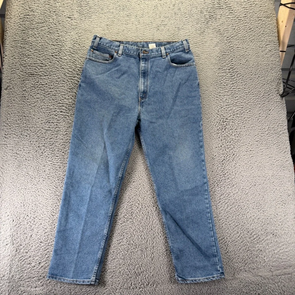 VTG Levi's 540 Flex Brown Tab Jeans Mens 38x29 Blue Denim Straight Workwear USA